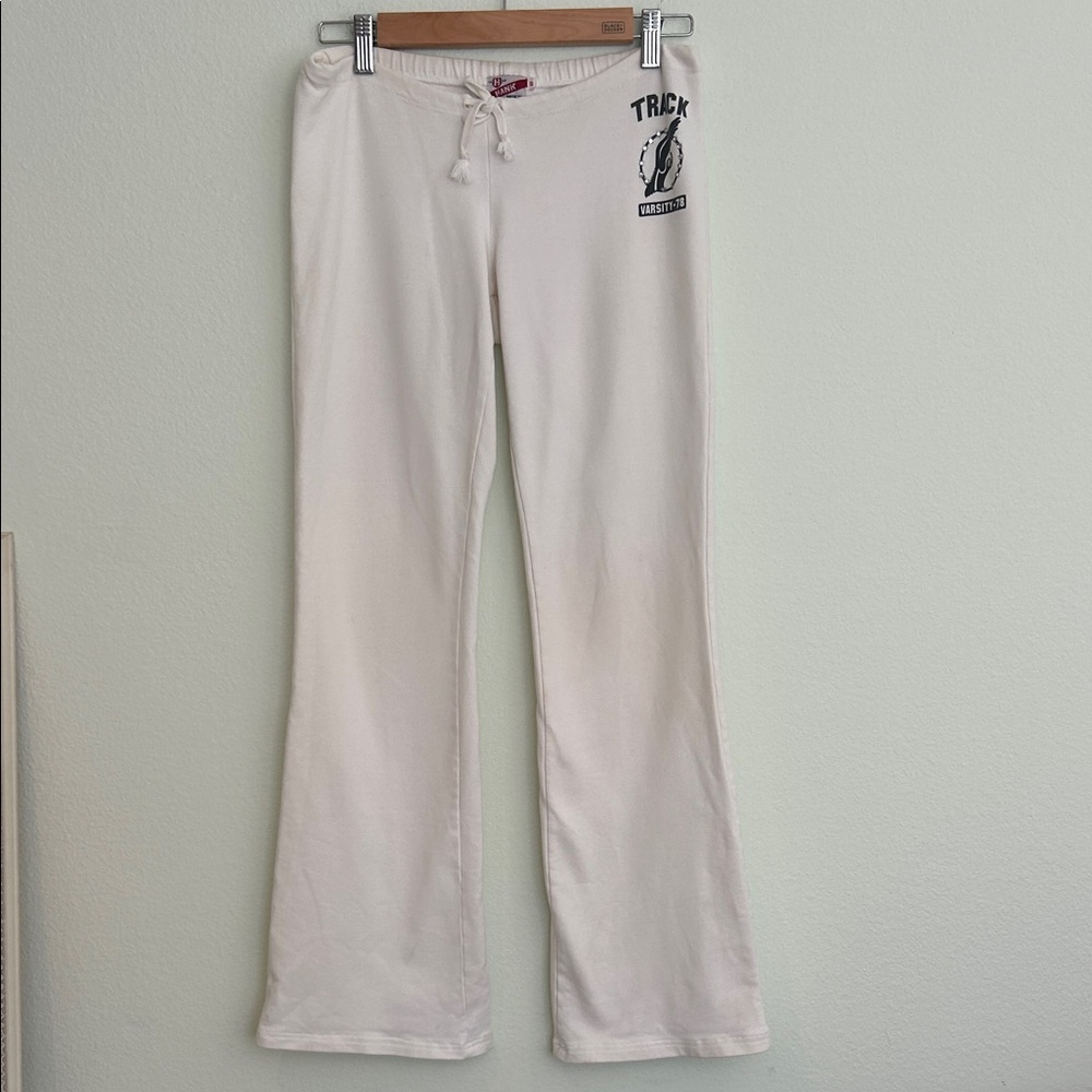 Hank Y2K White Rhinestone Track Flare Sweatpants Size S